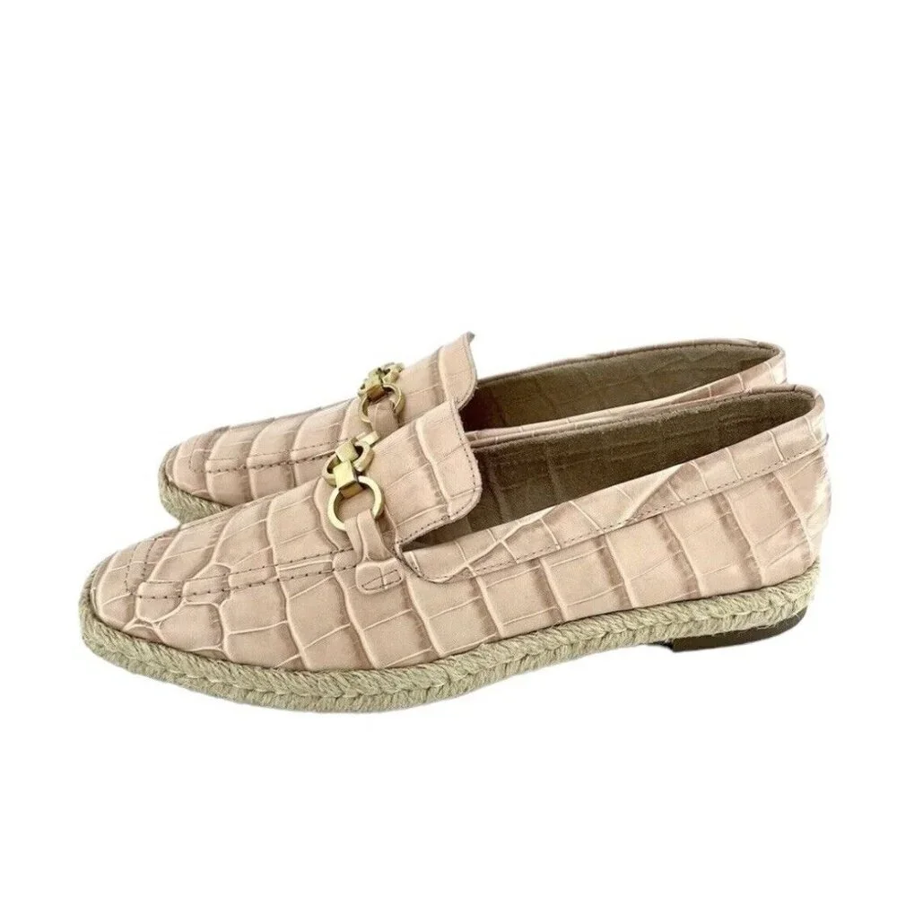 Schutz Loafers Patty Crocodile Embossed Pink Leather Flats SZ 7.5 New
